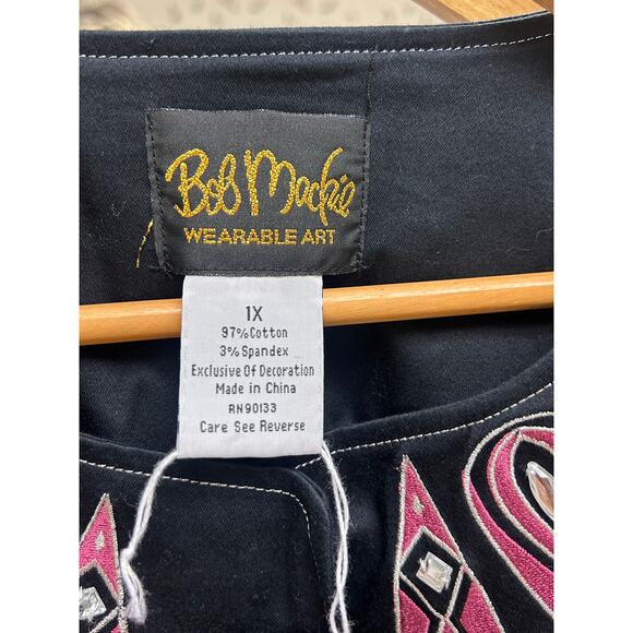 Bob Mackie Wearable Art‎ Jacket 1X Black Pink Sparkle 3/4 Sleeve Open Front Glam - Picture 8 of 9